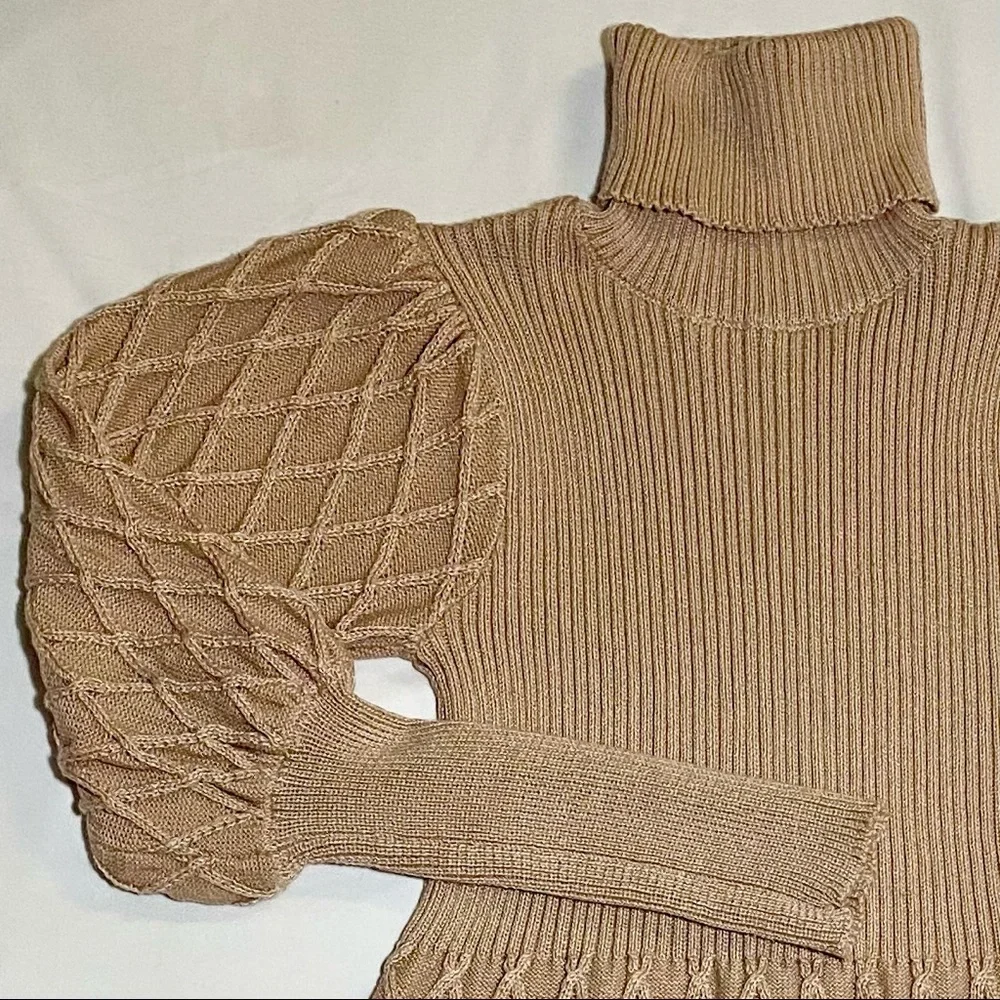 Simplee Women's Long Sleeve Bodycon Sweater Dress Cable Knit Turtleneck Small - Picture 3 of 4